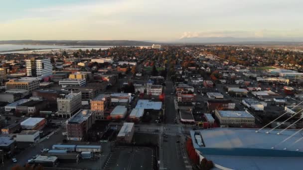 Everett Flygfoto Downtown Fantastiskt Landskap Washington State — Stockvideo