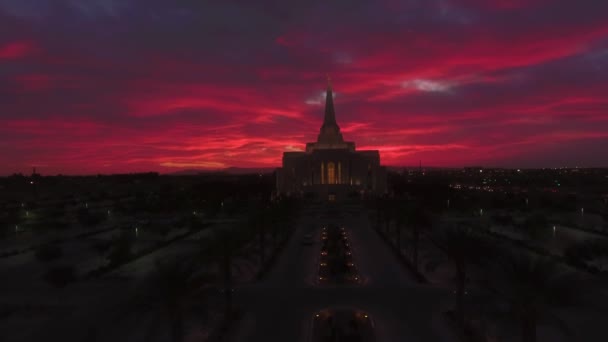 Gilbert Tapınağı Nda Güzel Günbatımı Arizona Hava Manzarası Şehir Merkezi — Stok video