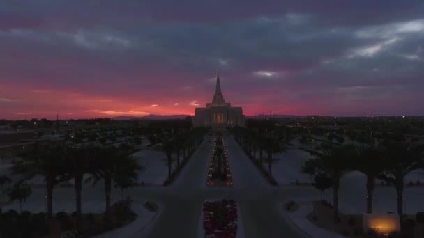 Sunset Gilbert Temple Αριζόνα Αεροφωτογραφία Κέντρο — Αρχείο Βίντεο