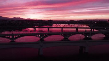 Sunset Over Tempe, Aerial View, Arizona, Tempe Town Gölü, Muhteşem Manzara