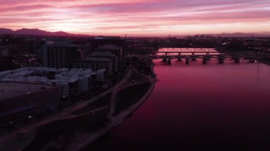 Sunset Over Tempe, Aerial View, Tempe Town Gölü, Şehir Merkezi, Arizona