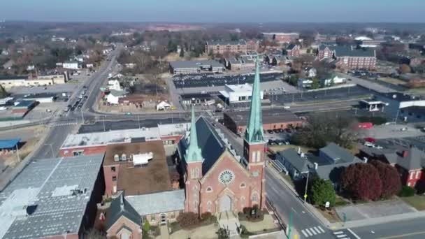 Clarksville Tennessee Första Presbyterianska Kyrkan Flygfoto Downtown — Stockvideo