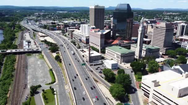 Springfield Massachusetts Vuelo Aéreo Paisaje Asombroso Centro Ciudad — Vídeo de stock