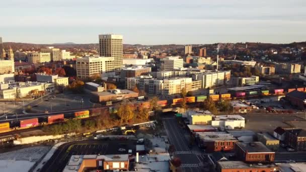 Worcester Massachusetts Innenstadt Luftaufnahme Erstaunliche Landschaft — Stockvideo