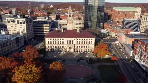 Worcester Aerial View Massachusetts Downtown Amazing Landscape — стоковое видео