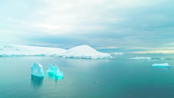 Antarktisz Déli Sark Jéghegyek Légi Kilátás Csodálatos Táj Antarktisz Óceán — Stock videók