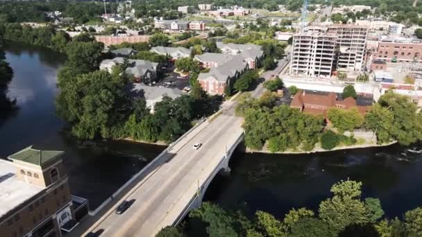 South Bend Indiana Aerial View Joseph River Downtown — Wideo stockowe