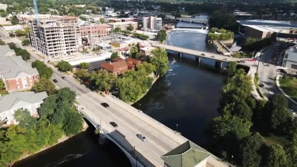 South Bend Ιντιάνα Αεροφωτογραφία Downtown Joseph River — Αρχείο Βίντεο