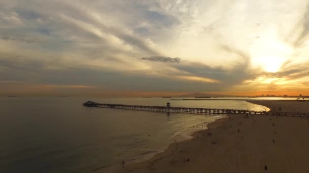 Sunset Seal Beach Pier California Pacific Coast Aerial View — Stock video