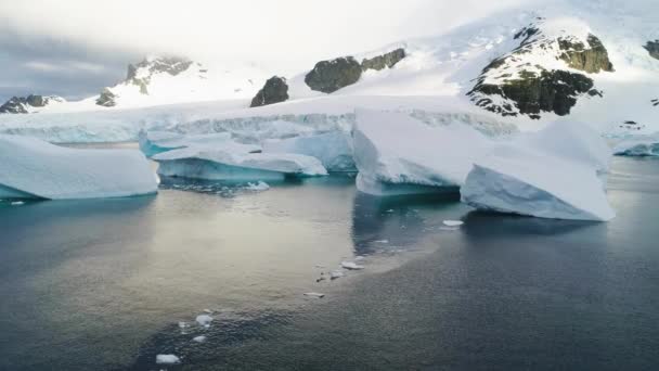 Antarctica South Pole Icebergs Amazing Landscape Antarctic Ocean Drone View — стокове відео