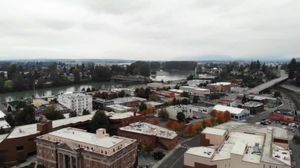 Luchtvliegen Mount Vernon Drone View Downtown Amazing Landscape Washington State — Stockvideo