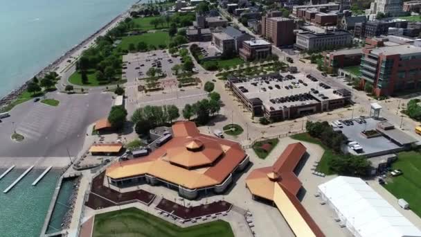 Vol Aérien Dessus Racine Wisconsin Lac Michigan Centre Ville Vue — Video