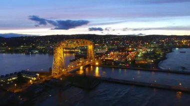 Akşam Duluth, Minnesota, Canal Park, Drone View, Lake Superior