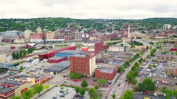 Légi Repülés Felett Duluth Minnesota Belváros Csodálatos Táj Drone View — Stock videók