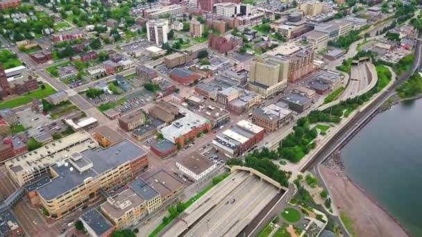 Légi Repülés Felett Duluth Minnesota Drone View Belváros Lake Superior — Stock videók