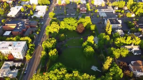 Aerial Flying Corvallis Oregon Central Park Downtown Drone View — ストック動画