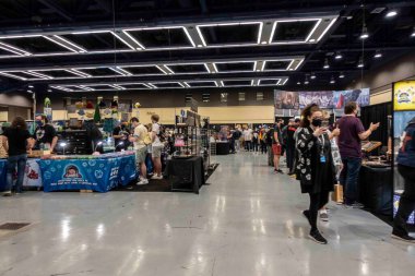 Seattle, WA USA - circa September 2021: View of people walking around PAX West at the Seattle Convention Center during the Covid 19 outbreak.