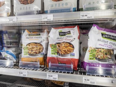 Mill Creek, WA USA - circa May 2022: Close up of Gardein brand vegetarian and vegan food for sale in the freezer section of a Town and Country grocery store