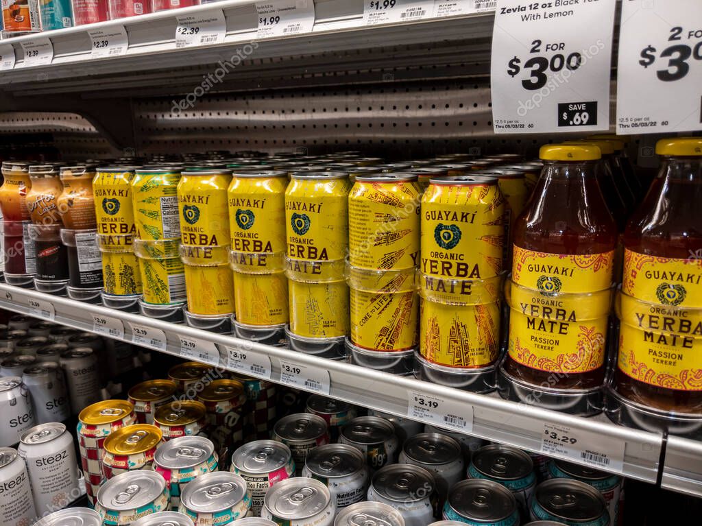 Mill Creek, WA USA - circa May 2022: Angled view of Yerba Mate for sale inside a Town and Country grocery store.