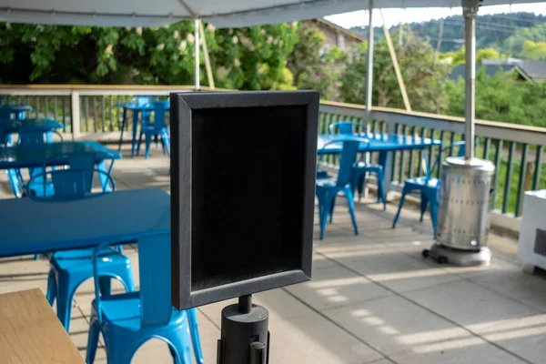 Selective Focus Empty Black Sign Front Reserved Seating Area Filled — Stock Photo, Image