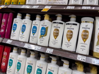 Seattle, WA USA - circa May 2022: Close up view of Pantene hair care products for sale inside a Fred Meyer grocery store.