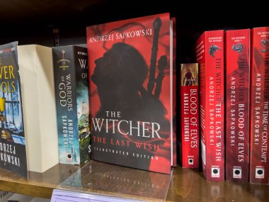 Bellevue, WA USA - circa July 2022: Close up, selective focus on The Witcher book series inside a Barnes and Noble store.