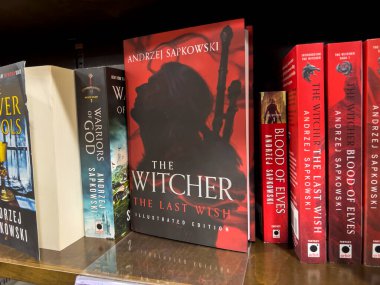 Bellevue, WA USA - circa July 2022: Close up, selective focus on The Witcher book series inside a Barnes and Noble store