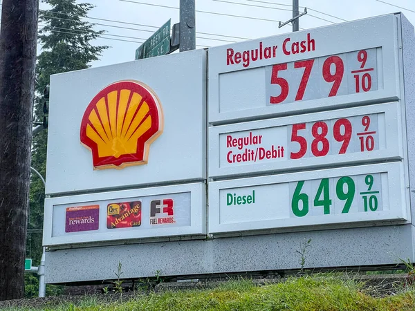 Seattle Usa Circa June 2022 Close View Gas Price Inflation — Stock Fotó