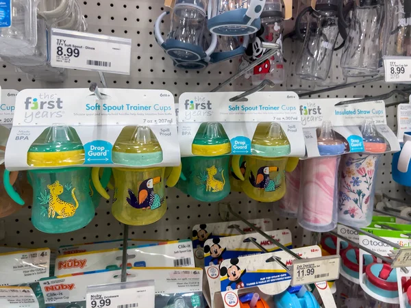 Lynnwood, WA USA - circa August 2022: Selective focus on The First Years trainer cups for sale inside a Target retail store.
