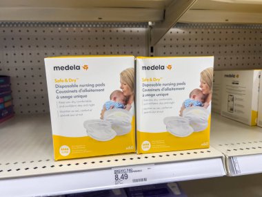 Seattle, WA USA - circa August 2022: Angled, selective focus on breastfeeding accessories for sale inside a Target retail store