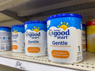 Seattle, WA USA - circa August 2022: Angled, selective focus on baby formula for sale inside a Target retail store