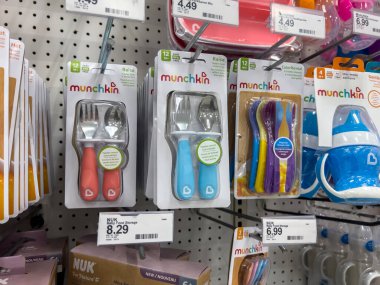 Seattle, WA USA - circa August 2022: Selective focus on baby feeding accessories for sale inside a Target retail store.