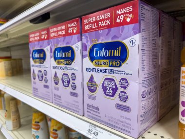 Seattle, WA USA - circa August 2022: Angled, selective focus on baby formula for sale inside a Target retail store