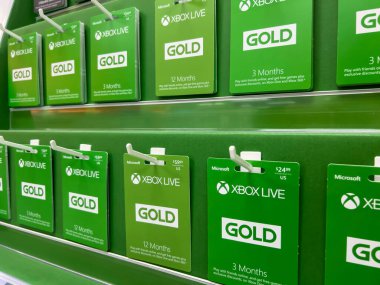 Seattle, WA USA - circa August 2022: Selective focus on Xbox Live subscription cards for sale inside a Target store