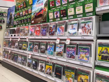 Seattle, WA USA - circa August 2022: Angled, selective focus on Xbox games for sale inside a Target store