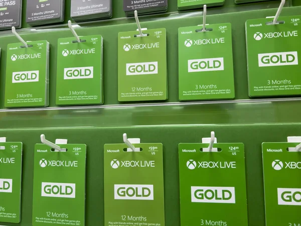 Seattle, WA USA - circa August 2022: Selective focus on Xbox Live subscription cards for sale inside a Target store