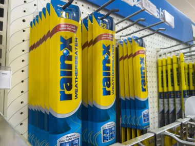 Seattle, WA USA - circa August 2022: Close up, selective focus on windshield wipes for sale inside a Target retail store.