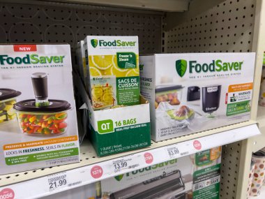 Seattle, WA USA - circa August 2022: Close up, selective focus on FoodSaver products for sale inside a Target retail store