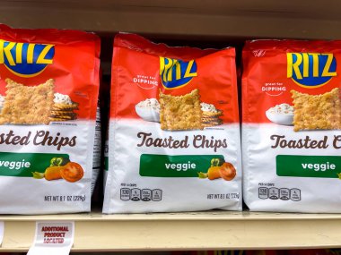 Seattle, WA USA - circa August 2022: Close up, selective focus on crackers for sale inside a Safeway grocery store.