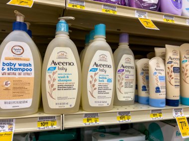 Seattle, WA USA - circa August 2022: Close up, selective focus on baby products for sale inside a Safeway grocery store.