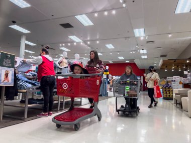 Lynnwood, WA USA - circa August 2022: Wide angle view of people shopping inside a Target retail store.