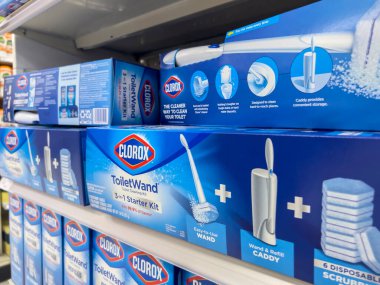 Lynnwood, WA USA - circa August 2022: Selective focus on Clorox toilet cleaning products for sale inside a Target retail store.