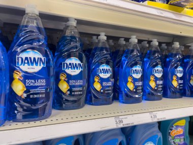 Lynnwood, WA USA - circa August 2022: Close up, selective focus on Dawn dish soap for sale inside a Target retail store