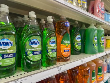 Lynnwood, WA USA - circa August 2022: Close up, selective focus on Dawn dish soap for sale inside a Target retail store.