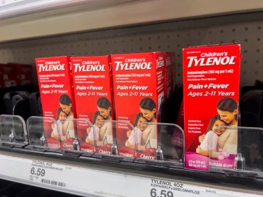 Lynnwood, WA USA - circa August 2022: Close up, selective focus on Children's Tylenol for sale inside a Target retail store