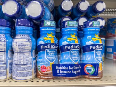 Lynnwood, WA USA - circa August 2022: Close up, selective focus on PediaSure supplement drink for children inside a Target retail store.