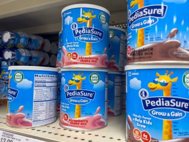 Lynnwood, WA USA - circa August 2022: Close up, selective focus on PediaSure supplement drink for children inside a Target retail store.