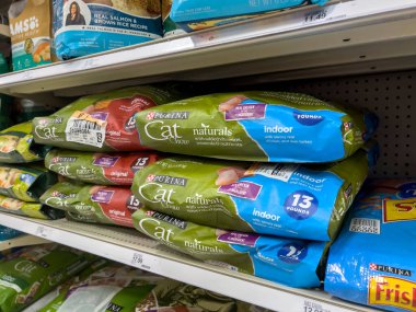 Lynnwood, WA USA - circa August 2022: Close up view of dry cat food for sale within a Target retail store