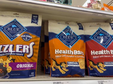 Lynnwood, WA USA - circa August 2022: Close up view of dog treats for sale within a Target retail store.