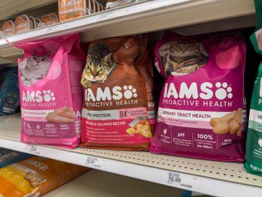 Lynnwood, WA USA - circa August 2022: Close up view of dry cat food for sale within a Target retail store